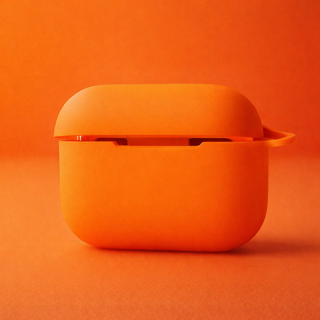Pro 2 wireless Earbuds with orange protective silicone case