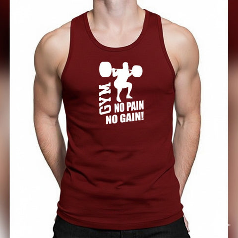 Men's No Pain No Gain Printed Gym Tank Top Pure Cotton Sleeveless Sando Summer Workout Vest