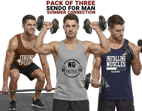 3 PCs of Men's Summer Cotton sando Brown Grey Navy Blue
