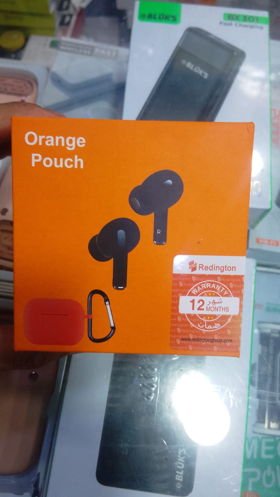 Pro 2 wireless Earbuds with orange protective silicone case