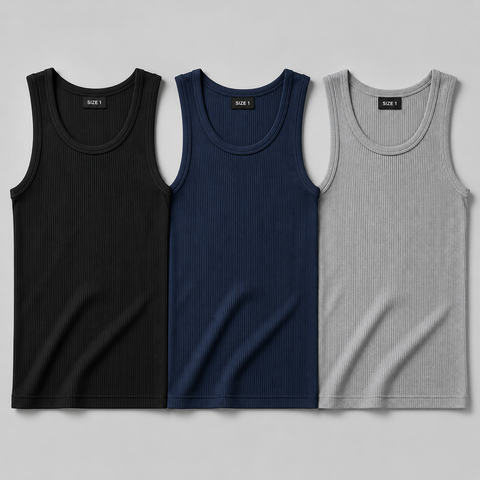 Black Navy Blue Grey Ribbed Vest pack of 3
