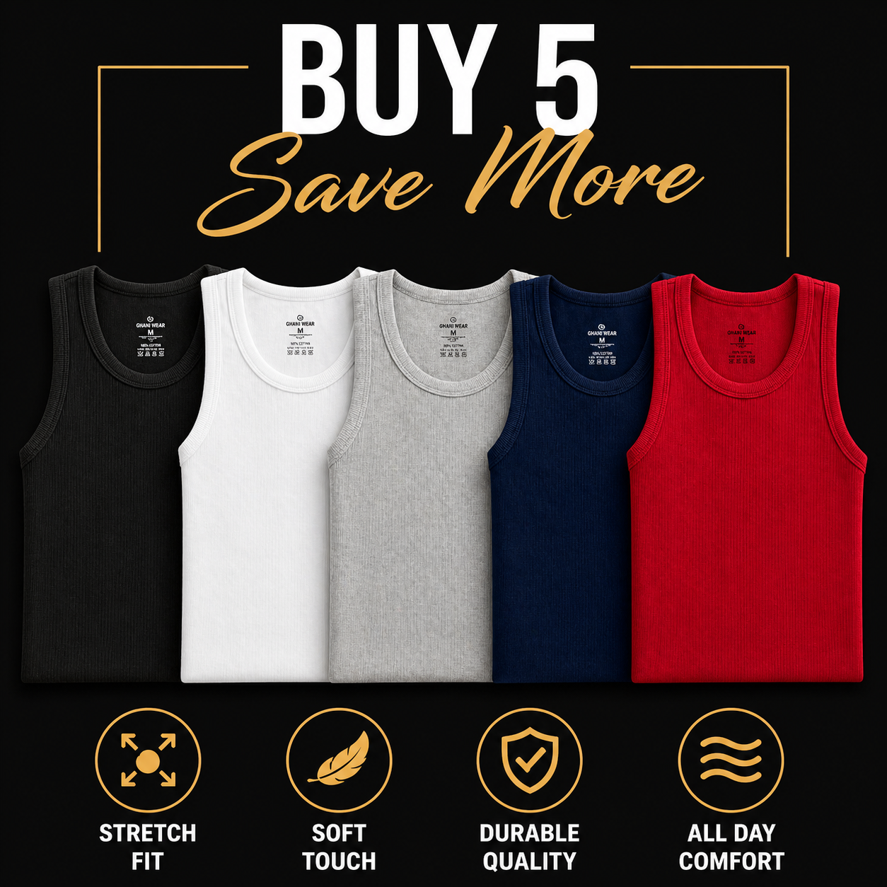 Cotton ribbed vests Pack of 5
