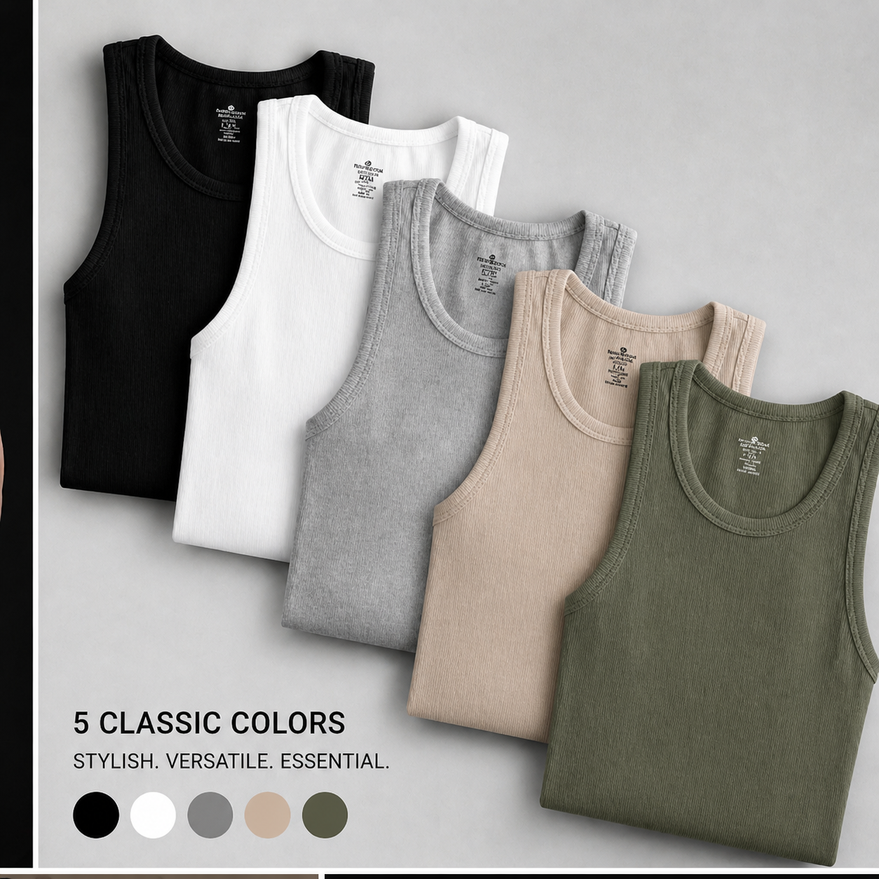 Organic 100% 220 GSM Cotton Comfort Ribbed Tank Top Pack of   5