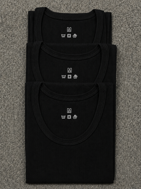 Ribbed Vest Pack Of 3 Black