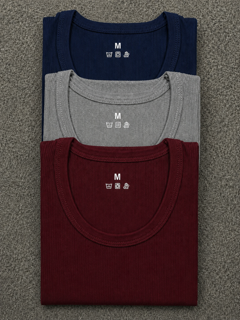 Navy Blue Grey Maroon Ribbed Vest Pack of 3