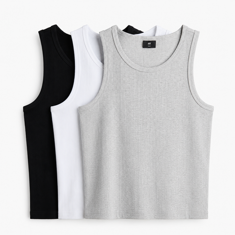 Pack Of 3 ( 1 Black , 1 white,1 Grey)Ribbed Vest