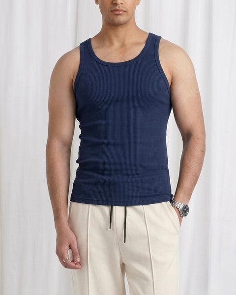 RIBBED TANK TOP | NAVY BLUE