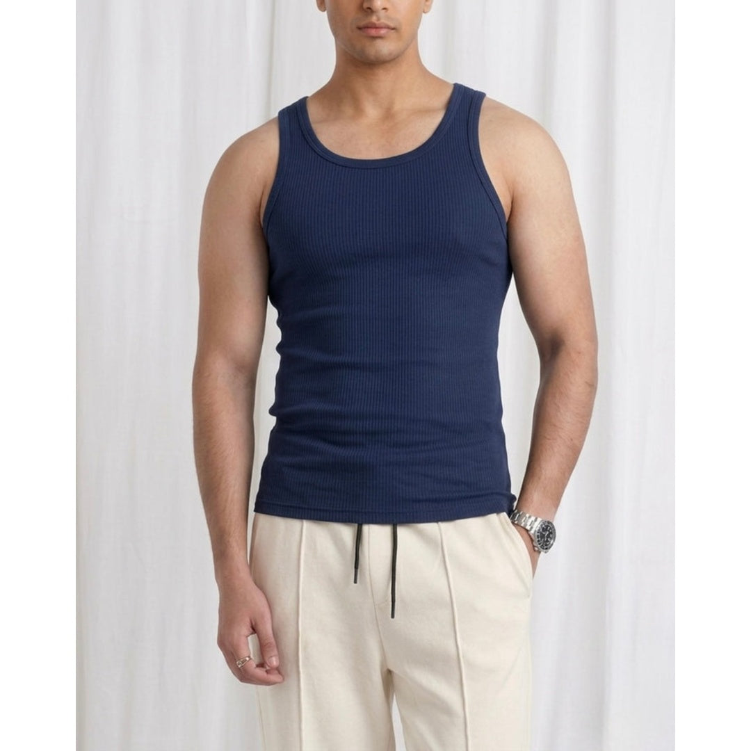 RIBBED TANK TOP | NAVY BLUE