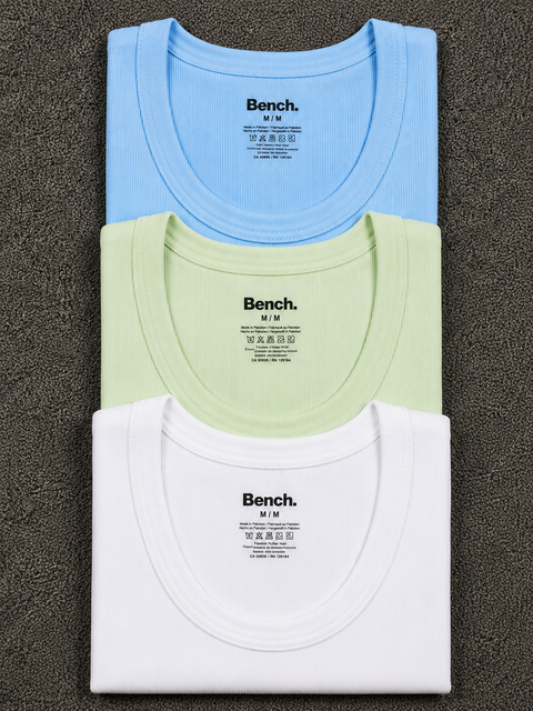 Sky Blue Light Green White Ribbed Vest Tanktop Pack of 3