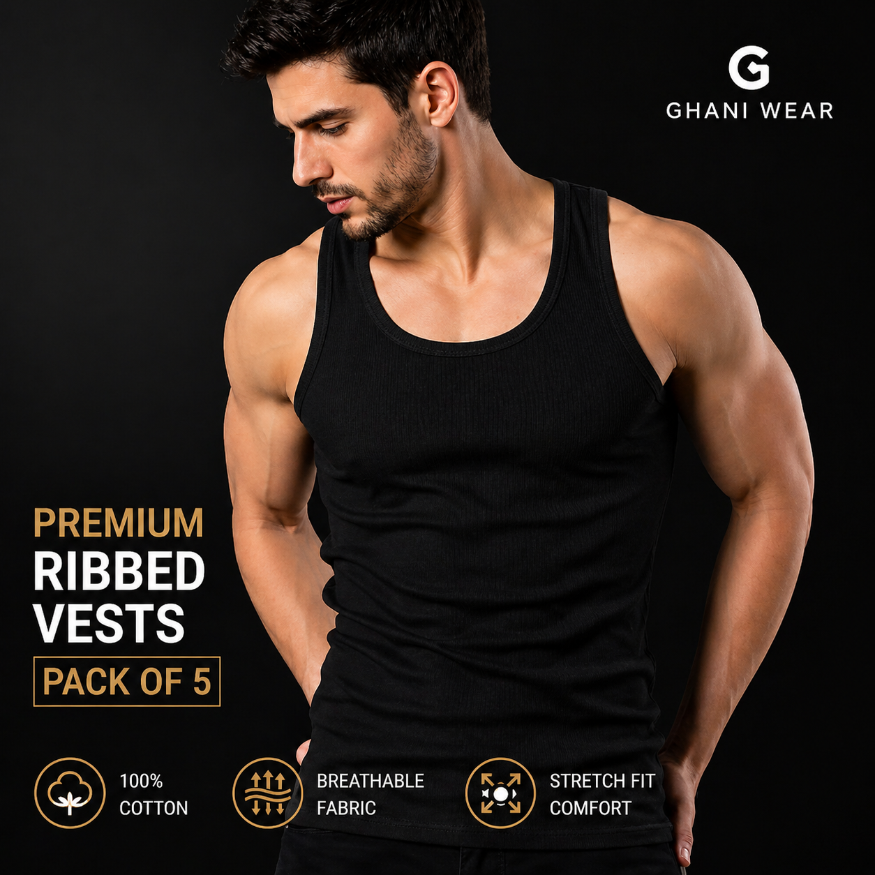 Cotton ribbed vests Pack of 5