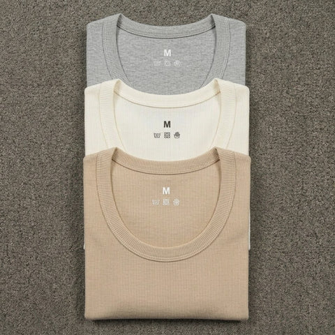 Grey Offwhite Beige ribbed vest pack of 3