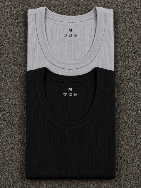 Ribbed Vest Pack of 2 Grey and Black