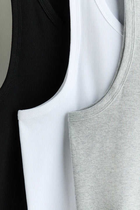 Pack Of 3 ( 1 Black , 1 white,1 Grey)Ribbed Vest
