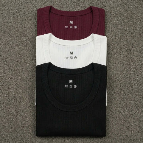 Maroon White Black Ribbed vest Pack of 3