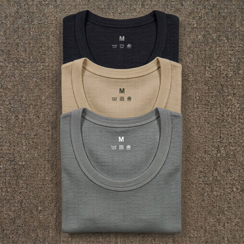 Black Beige Dark Grey Ribbed vest pack of 3