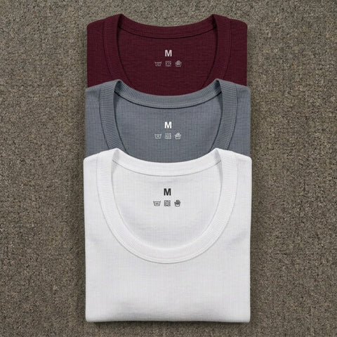 Maroon Grey White Ribbed Vest Pack of 3