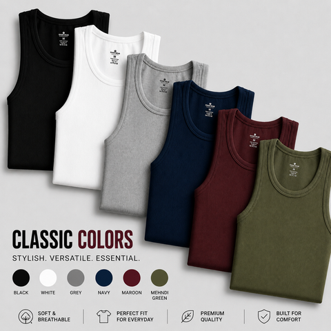 Organic 100% 220 GSM Cotton Comfort Ribbed Tank Top / Vest