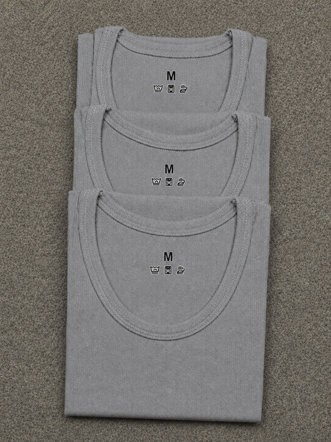 Ribbed Vest Pack Of 3 Grey