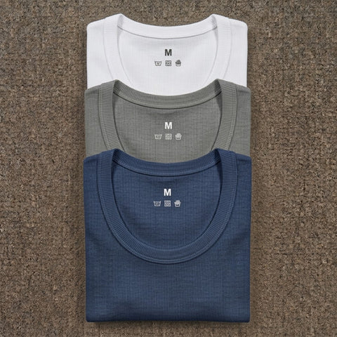 White Grey Slate Blue Ribbed Vest Pack of 3