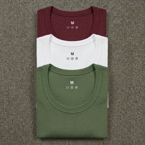 Maroon White Mehndi Green Ribbed vest Pack of 3