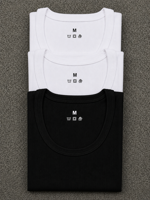 2 White 1 black Ribbed Vest Pack