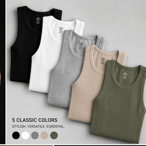 Ribbed Vest Pack of 5 ( Black White Grey Skin Mehndi Green )