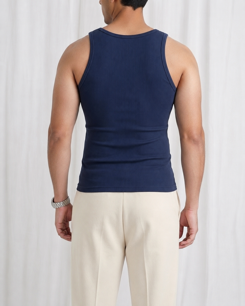 RIBBED TANK TOP | NAVY BLUE