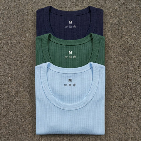 Navy Blue Green Sky Blue Ribbed Vest Pack of 3