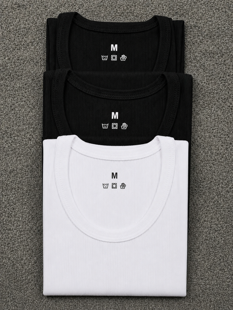 2 Black 1 white Ribbed Vest pack